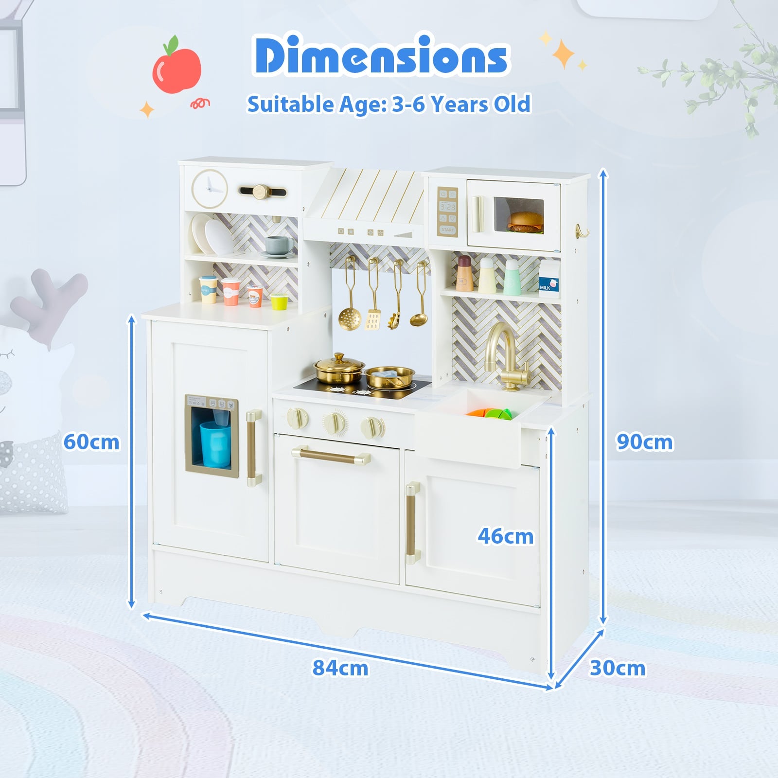 Toy Kitchen Playset with Coffee Station and Range Hood for Kids-White