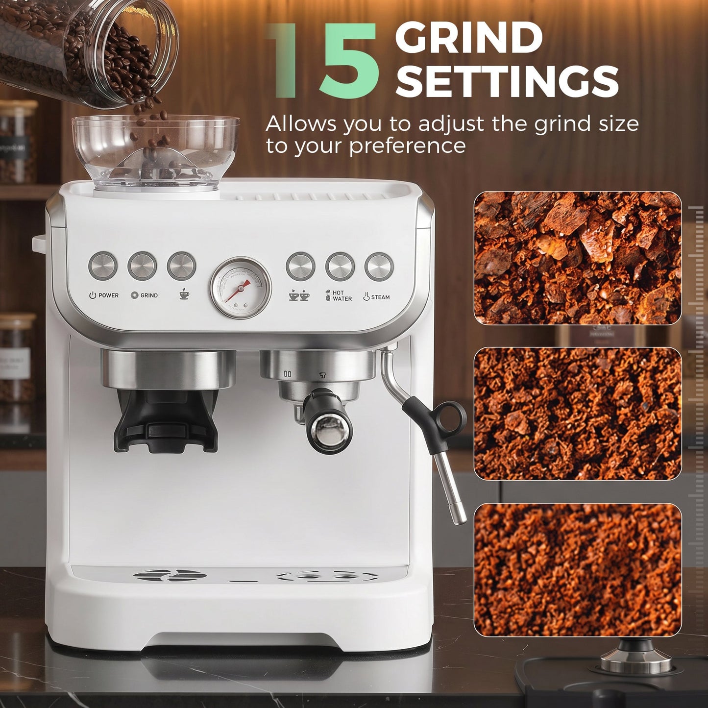 HOMCOM Bean to Cup Coffee Machine, Espresso Machine with Integrated Bean Grinder & Steam Wand, White
