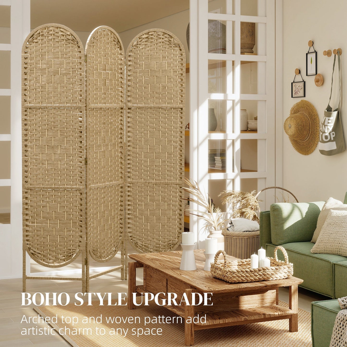 HOMCOM Freestanding Privacy Screen, 3 Panel Folding Room Divider for Living Room, Bedroom and Office, Natural Wood Finish