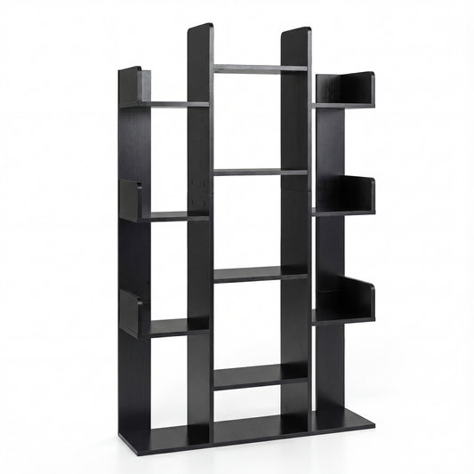 Tree Bookshelf Corner Books Storage Organizer with 13 open shelves in black