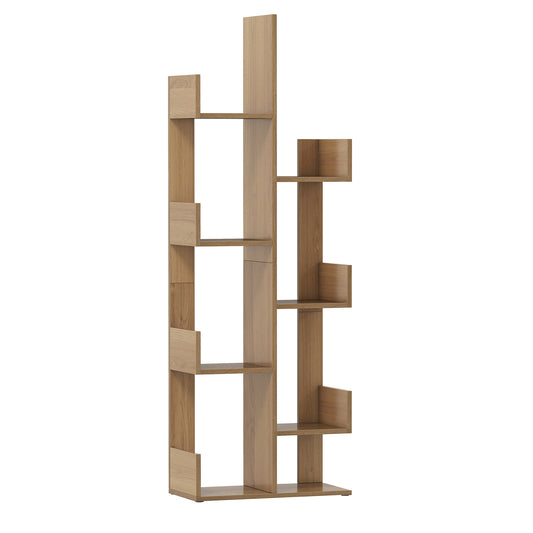 Tree-Shaped Bookshelf with 8 Storage Shelves-Natural