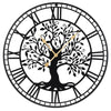 Tree of Life Non-Ticking Metal Wall Clock for Living Room Bedroom Kitchen-Black