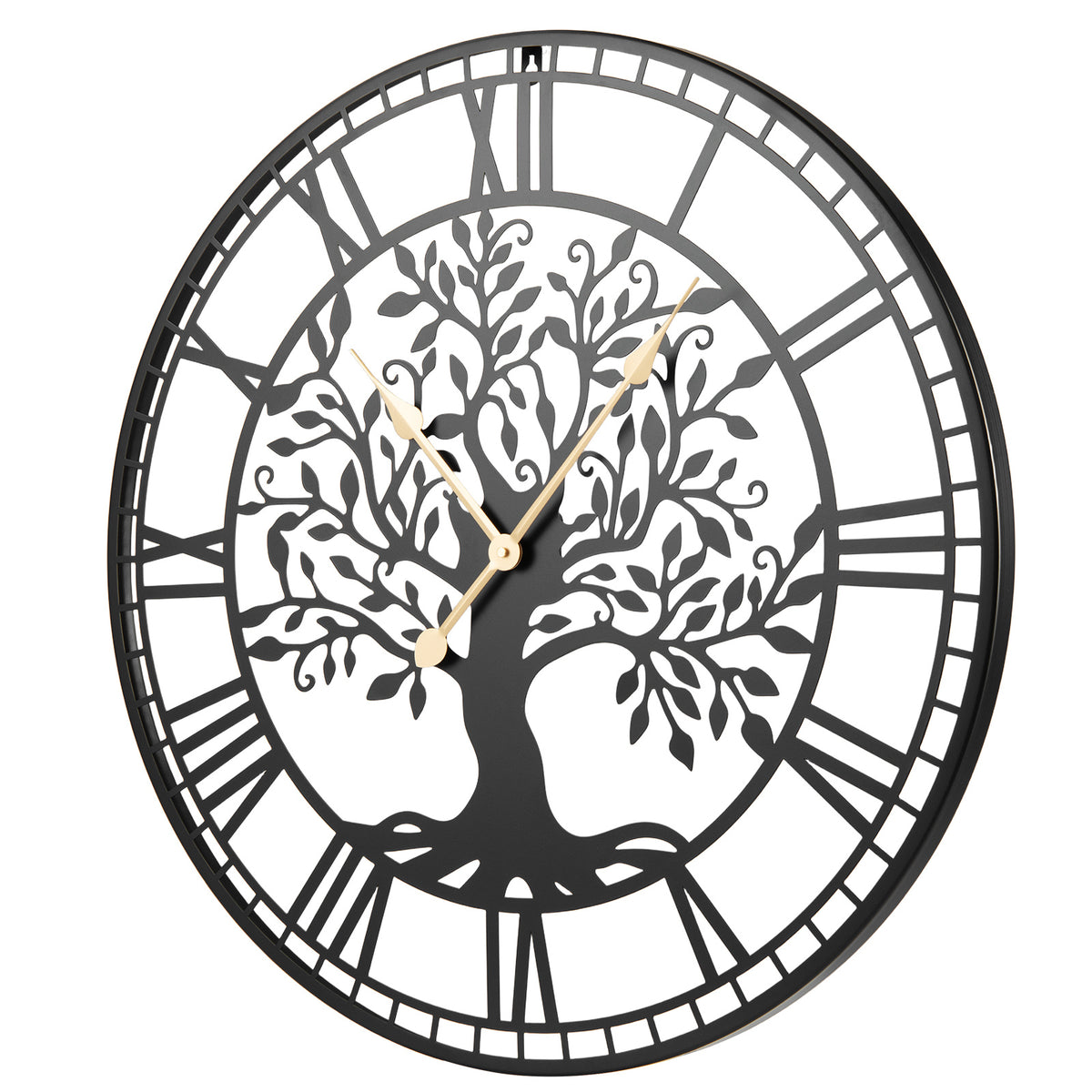 Tree of Life Non-Ticking Metal Wall Clock for Living Room Bedroom Kitchen-Black