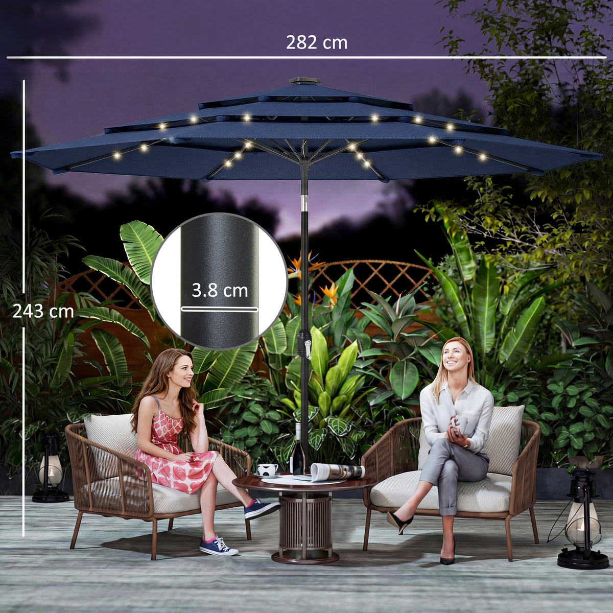Outsunny 2.8 m Garden Parasol Umbrella in Navy Blue