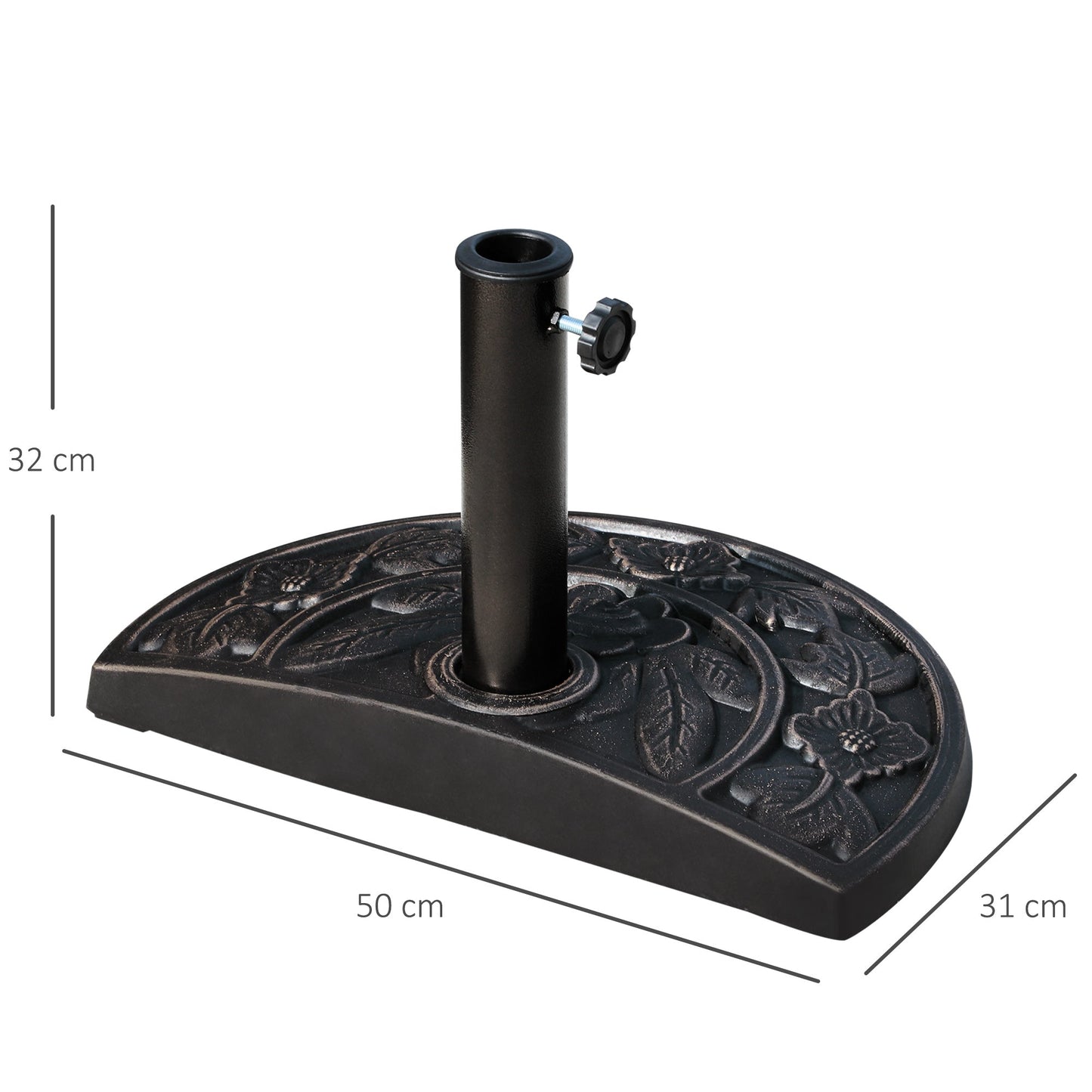 Outsunny 9kg Resin Parasol Base, Half Round Umbrella Stand with Floral Design for Garden, Outdoor, Suitable Umbrella Rod: a3.8cm, a4.8cm, Bronze Tone