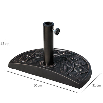 Outsunny 9kg Resin Parasol Base, Half Round Umbrella Stand with Floral Design for Garden, Outdoor, Suitable Umbrella Rod: a3.8cm, a4.8cm, Bronze Tone