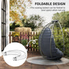 Outsunny PE Rattan Swing Chair, Outdoor Hanging Chair with Metal Stand, Thick Padded Cushion, Foldable Basket and Cup Holder, for Indoor and Outdoor, Grey