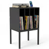 Turntable Stand with Vinyl Storage Shelves and Raised Metal Legs-Black