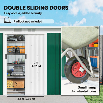 Outsunny 9ft x 4ft Metal Garden Shed, Outdoor Tool House with Foundation Kit, Ventilations and Double Doors, Deep Green
