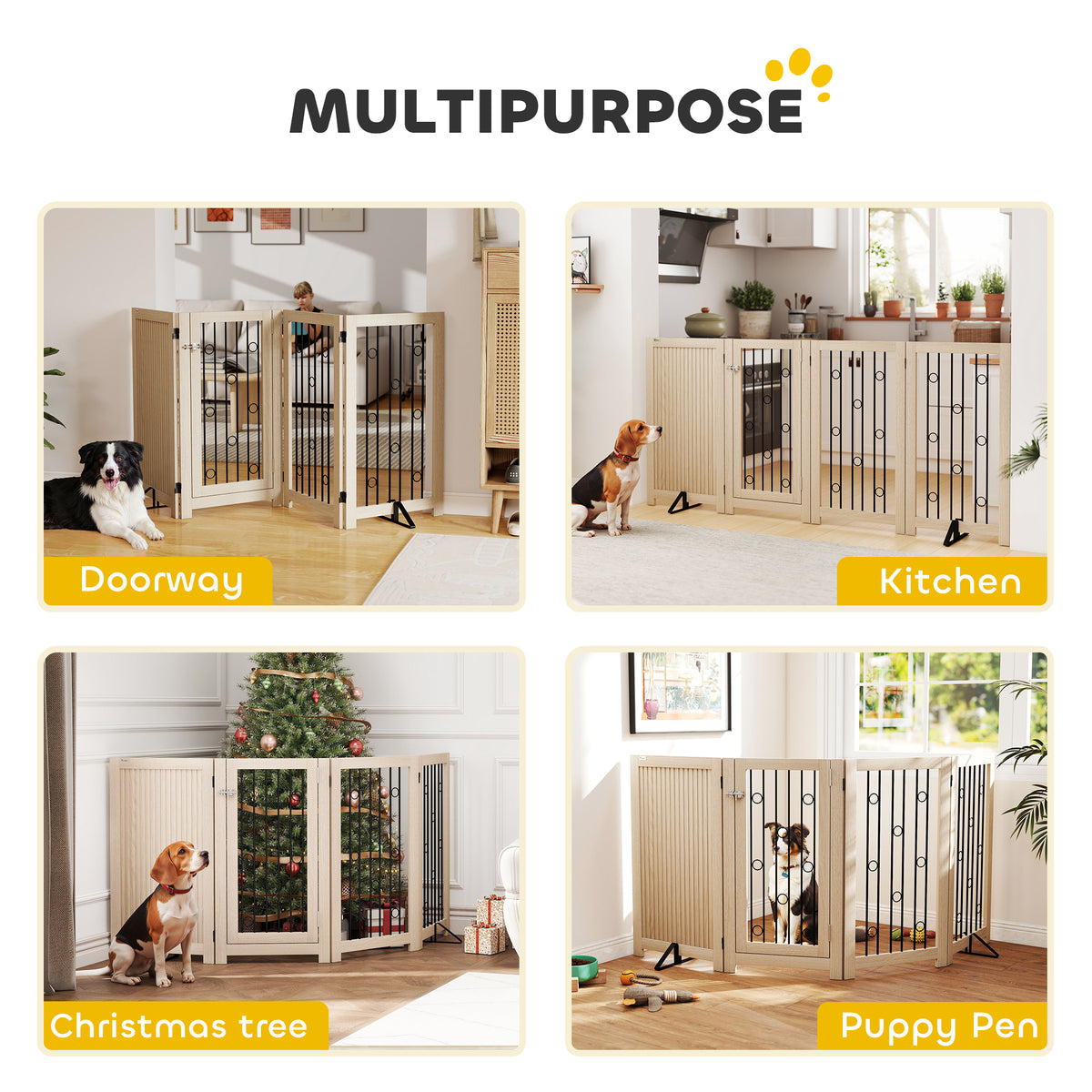 PawHut 4 Panel Freestanding Pet Gate in Oak