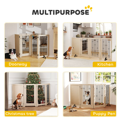 PawHut 4 Panel Freestanding Pet Gate in Oak