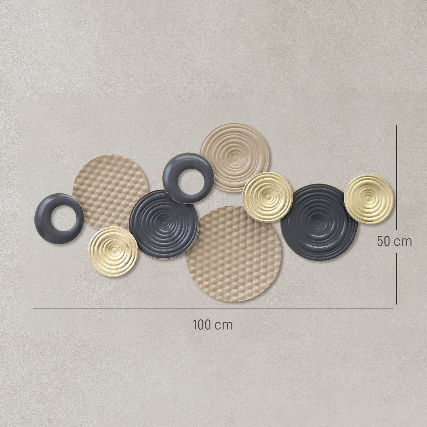 HOMCOM Metal Wall Art, Modern Hanging Wall Decor with Multi-Disc Design for Living Room Bedroom Dining Room