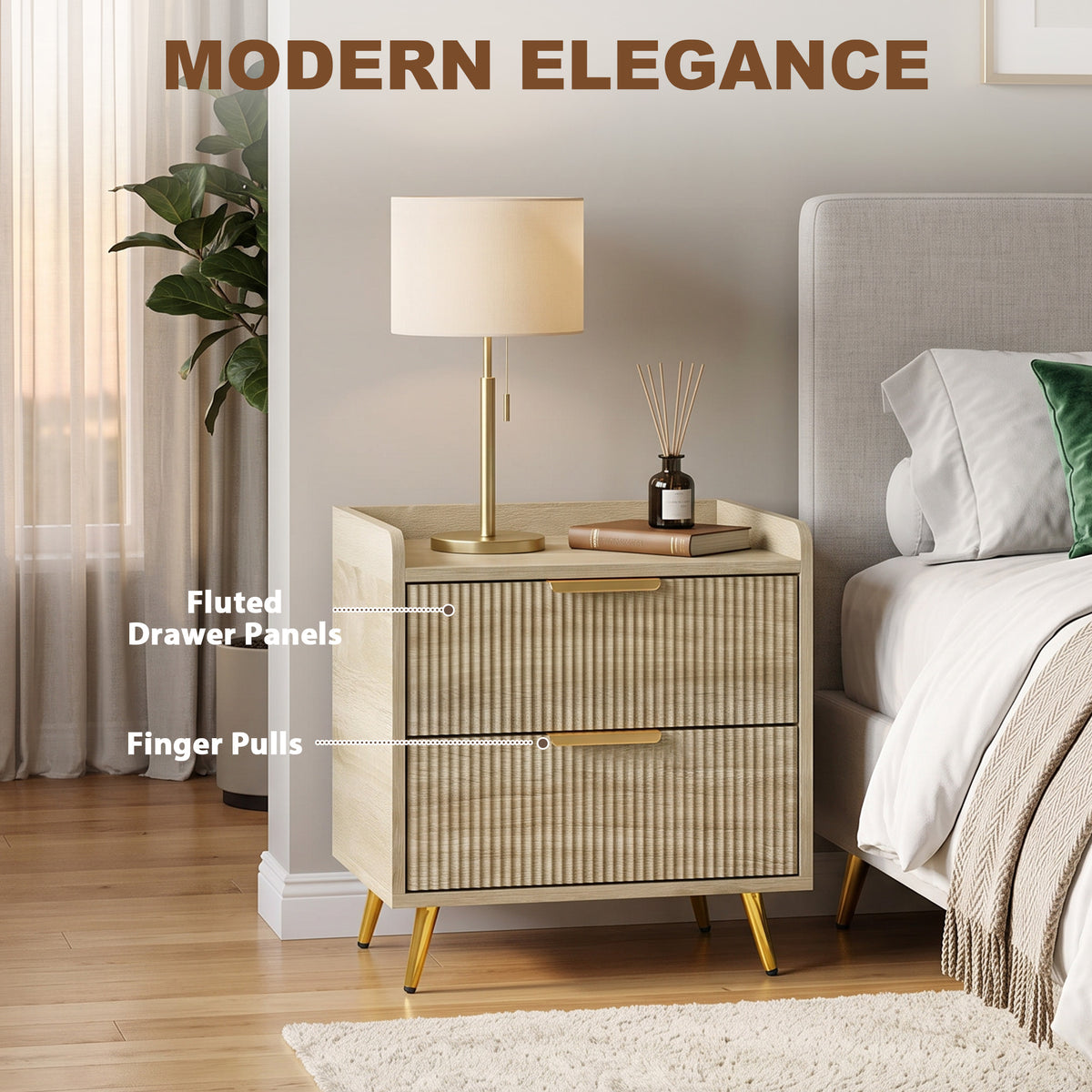 HOMCOM Bedside Table with 2 Drawers in a Natural Wood Finish