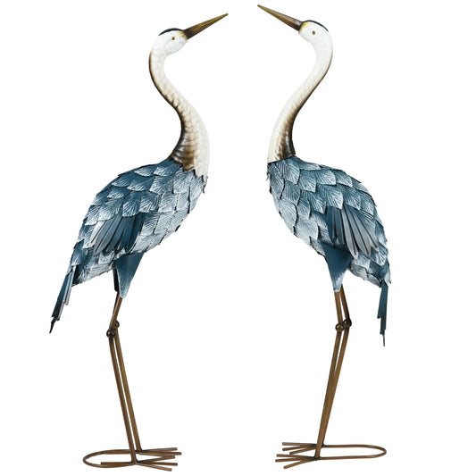 Outsunny Crane Garden Ornaments, 2 PCS Steel Garden Statue Set Gifts, Water and Rust Resistant Sculptures for Patio Pond Landscape Decoration, Multi-Colour