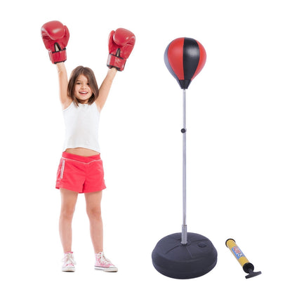 HOMCOM Training Boxing Punch Ball Set 125-145H x a43cm with Gloves Air Pump, 4-Position Adjustable Height Freestanding Boxing Speed Ball for Teenagers Exercise Training