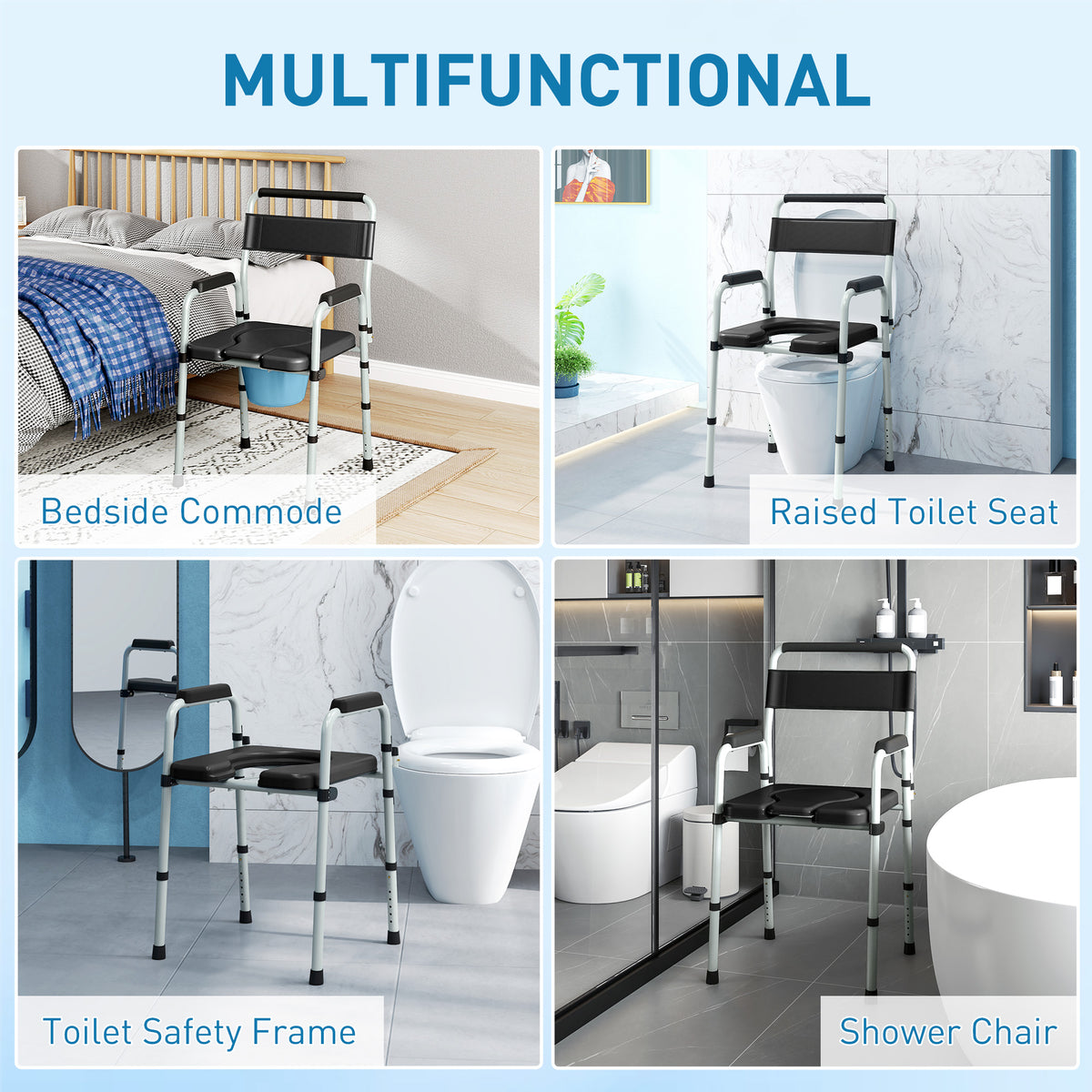 HOMCOM Commode Chair for Elderly with Arms and Back in Black