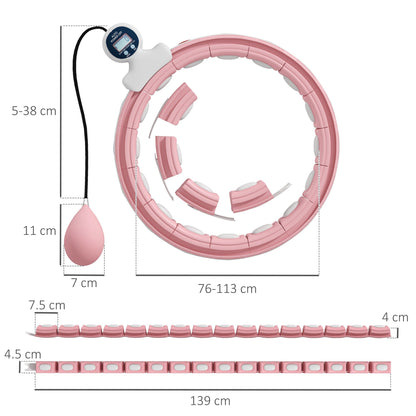 SPORTNOW Smart Weighted Hula Hoop, Massage Hula Ring w/ 16 Detachable Knots, 360 Auto-Rotating Ball, Digital Counter, Pink