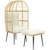 Outsunny Garden Egg Chair with Footstool, Rattan Indoor Outdoor Lounge Chair and Ottoman Set with Thick Cushions, Beige