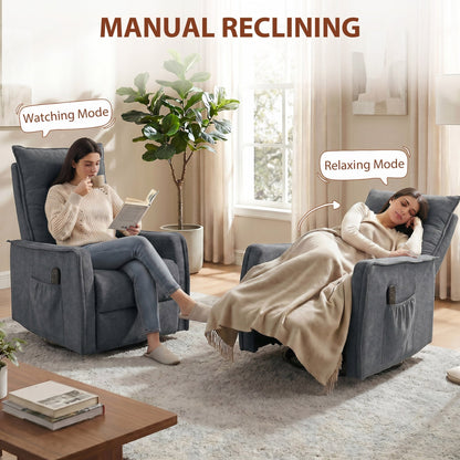 HOMCOM Recliner Armchair, Chenille Recliner Chair with Massage and Heat, 360 degrees Swivel Rocking Manual Recliner, Dark Grey