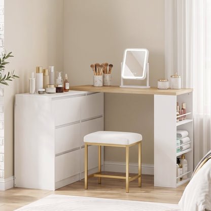 HOMCOM Vanity Table, Dressing Table with 6 Drawers and 3-Tier Shelf for Women and Girls, White