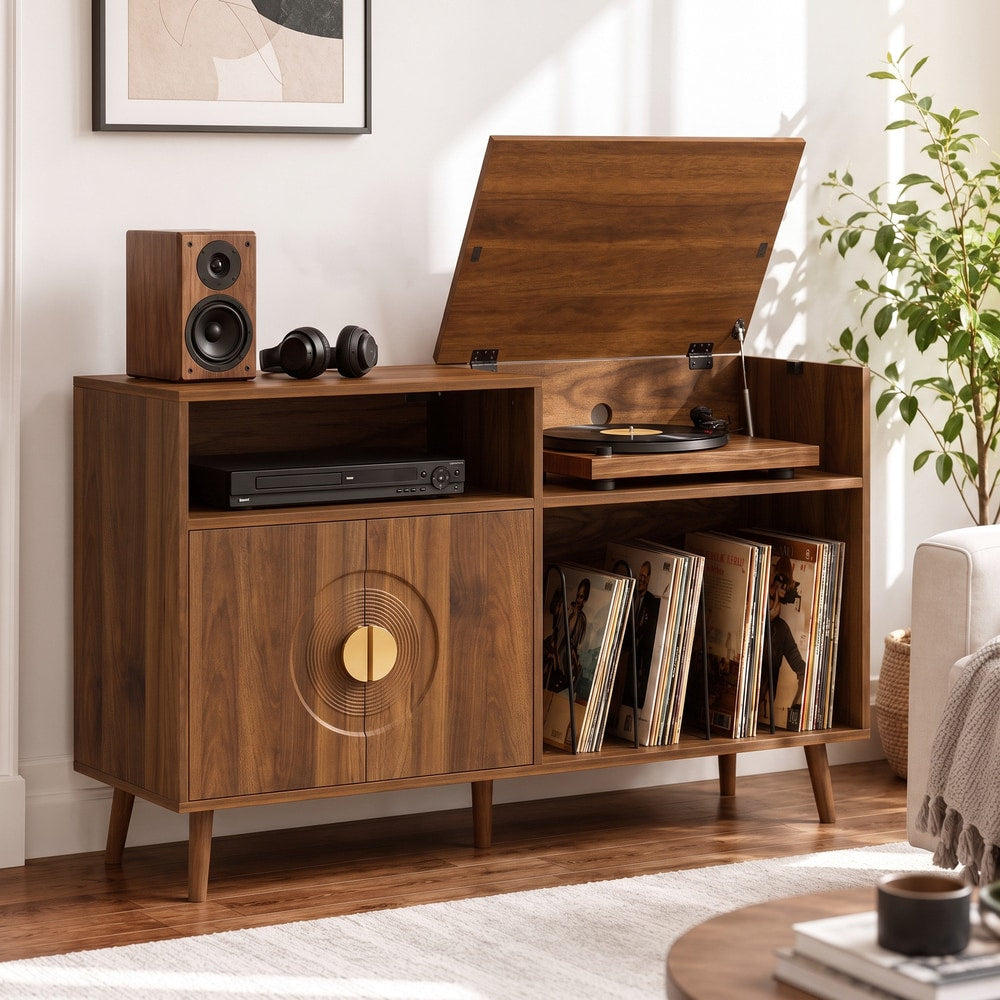 HOMCOM Record Player Stand in Walnut Brown