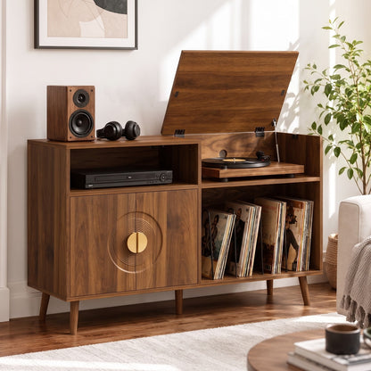 HOMCOM Record Player Stand in Walnut Brown