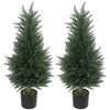 HOMCOM Artificial Plants Outdoor, 90 cm Fake Cypress Tree with Plastic Pots, UV-Resistant Faux Plants for Garden Front Porch Decoration, 2 Pack