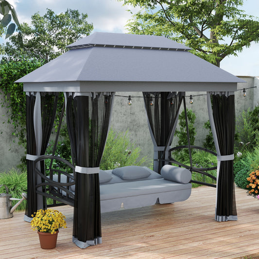 Outsunny 3 Seater Swing Chair Hammock Gazebo Lounger in Grey
