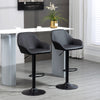 HOMCOM Bar Stools Set of 2, Height Adjustable Swivel Barstools, PU Leather Kitchen Stools with Backs, Armrests and Footrest for Home, Counter and Dining Room, Black