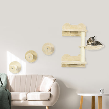 PawHut 4 Piece Cat Shelf with Scratching Post in Beige