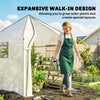 Outsunny Walk-in Greenhouse for Outdoors with Steel Frame, Large Plant House with Roll-up Door and PE Ground Cover, White
