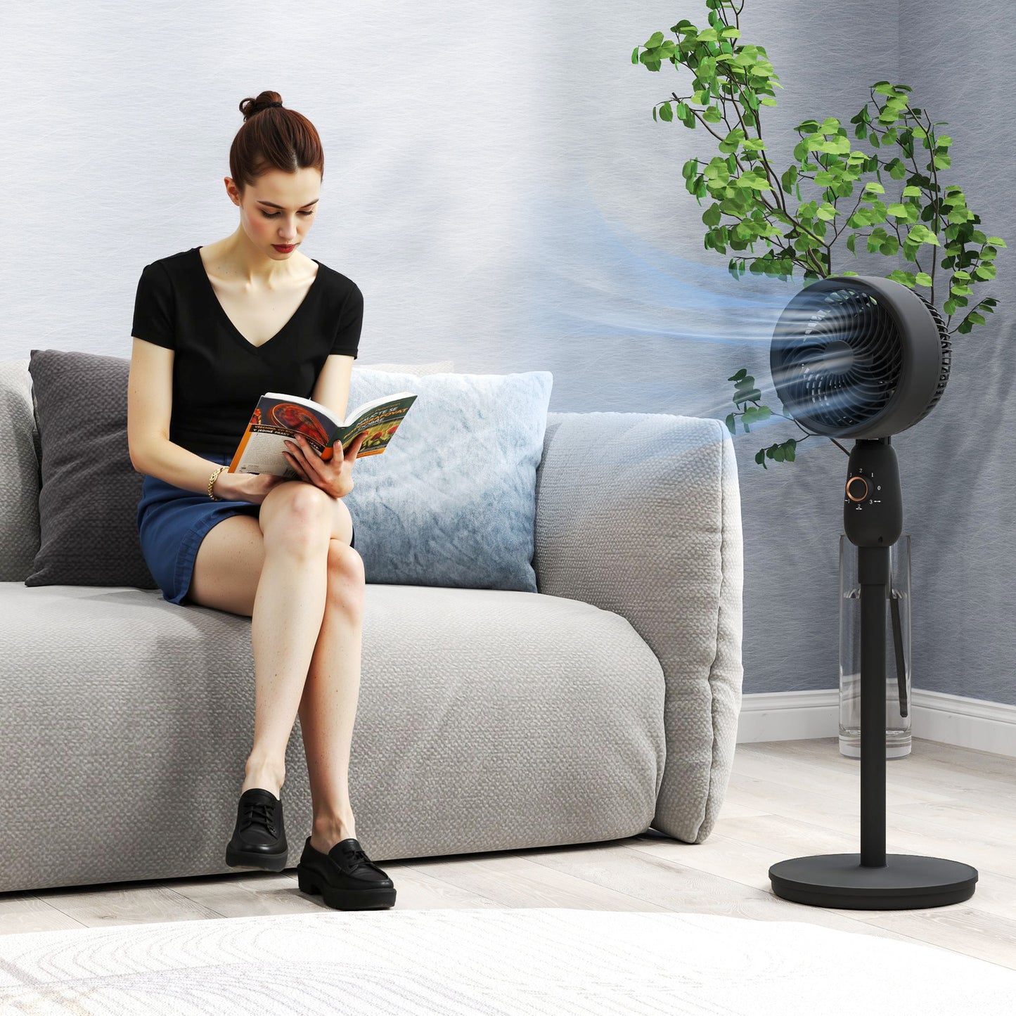 HOMCOM Pedestal Fan, Powerful Air Circulator, 12 Inch Floor Standing Fan with 3 Speed Settings, Oscillating Function for Bedroom, Home and Office, Black