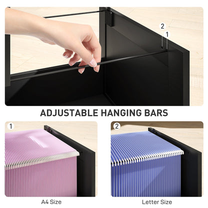 HOMCOM 4 Drawer Filing Cabinet with Lock, Office Storage Cabinet with Adjustable Hanging Bars for A4 Letter Size Files, Black