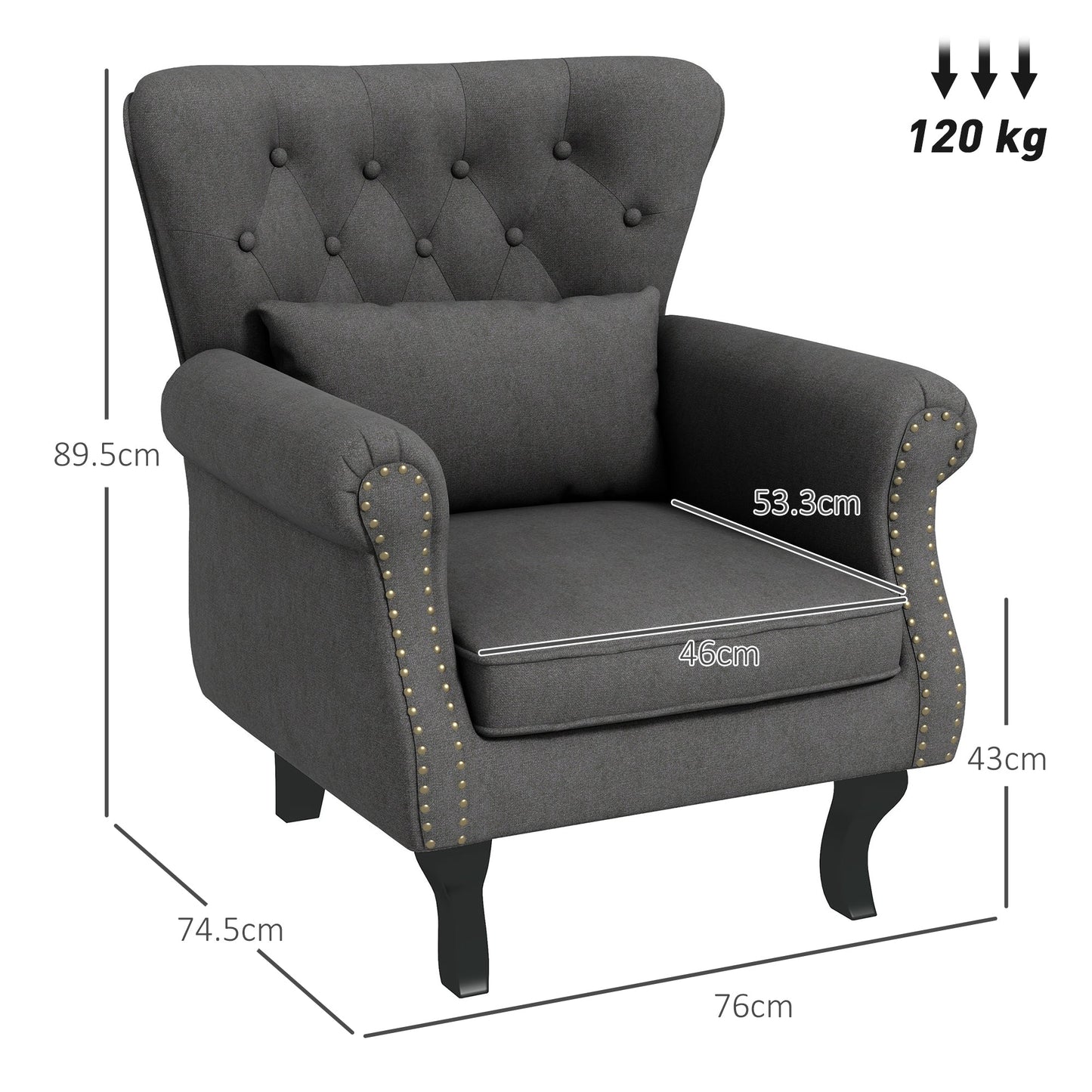 HOMCOM Chesterfield-Style Accent Chair - Grey
