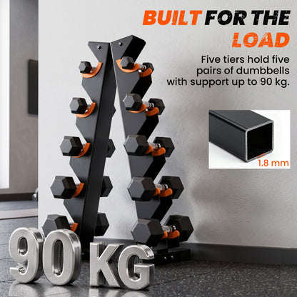 SPORTNOW 5-Tier Dumbbell Rack, A-Frame Weight Stand with Protective Washers, Non-Slip Feet, Space-Saving Storage for Home Gym