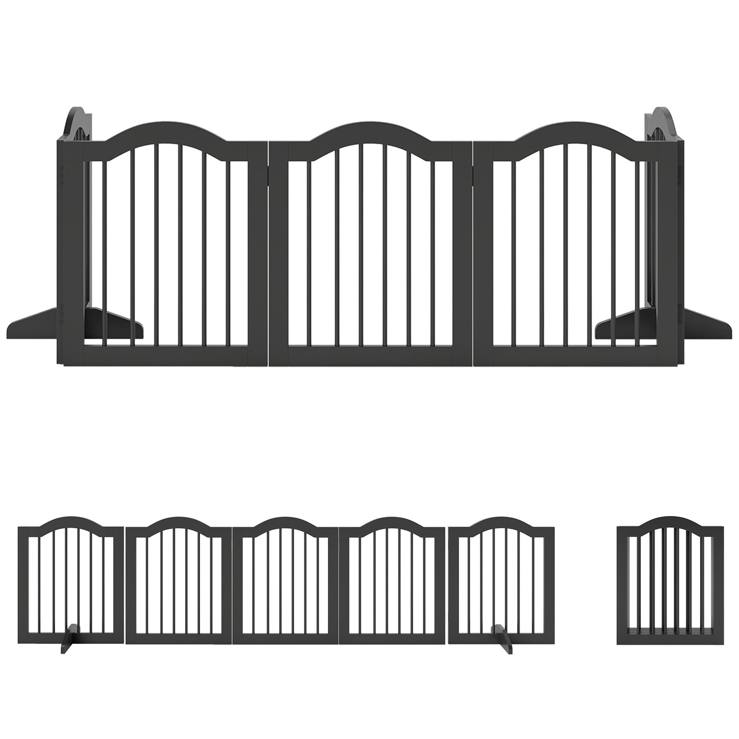 PawHut Wooden Foldable Dog Gate Panel Pet Fence Freestanding Safety Barrier for the House, Doorway, Stairs (Black)
