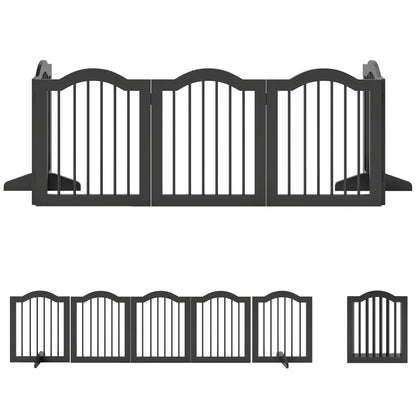 PawHut Wooden Foldable Dog Gate Panel Pet Fence Freestanding Safety Barrier for the House, Doorway, Stairs (Black)