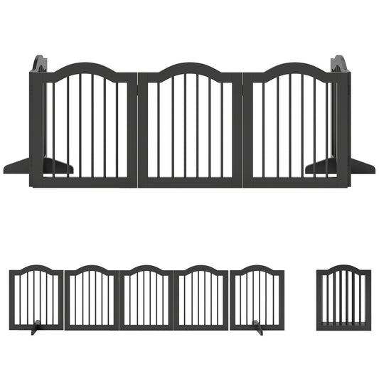 PawHut Wooden Foldable Dog Gate Panel Pet Fence Freestanding Safety Barrier for the House, Doorway, Stairs (Black)