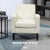 HOMCOM 2 Pieces Modern Armchairs with Rubber Wood Legs, Upholstered Accent Chairs, Single Sofa for Living Room, Bedroom, Cream White