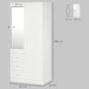 HOMCOM 2 Door 3 Drawer Mirrored Wardrobe with Hanging Rail, Modern Clothes Storage Cupboard with Mirror, Drawers and Adjustable Shelves for Bedroom, 80 x 50 x 180 cm, White