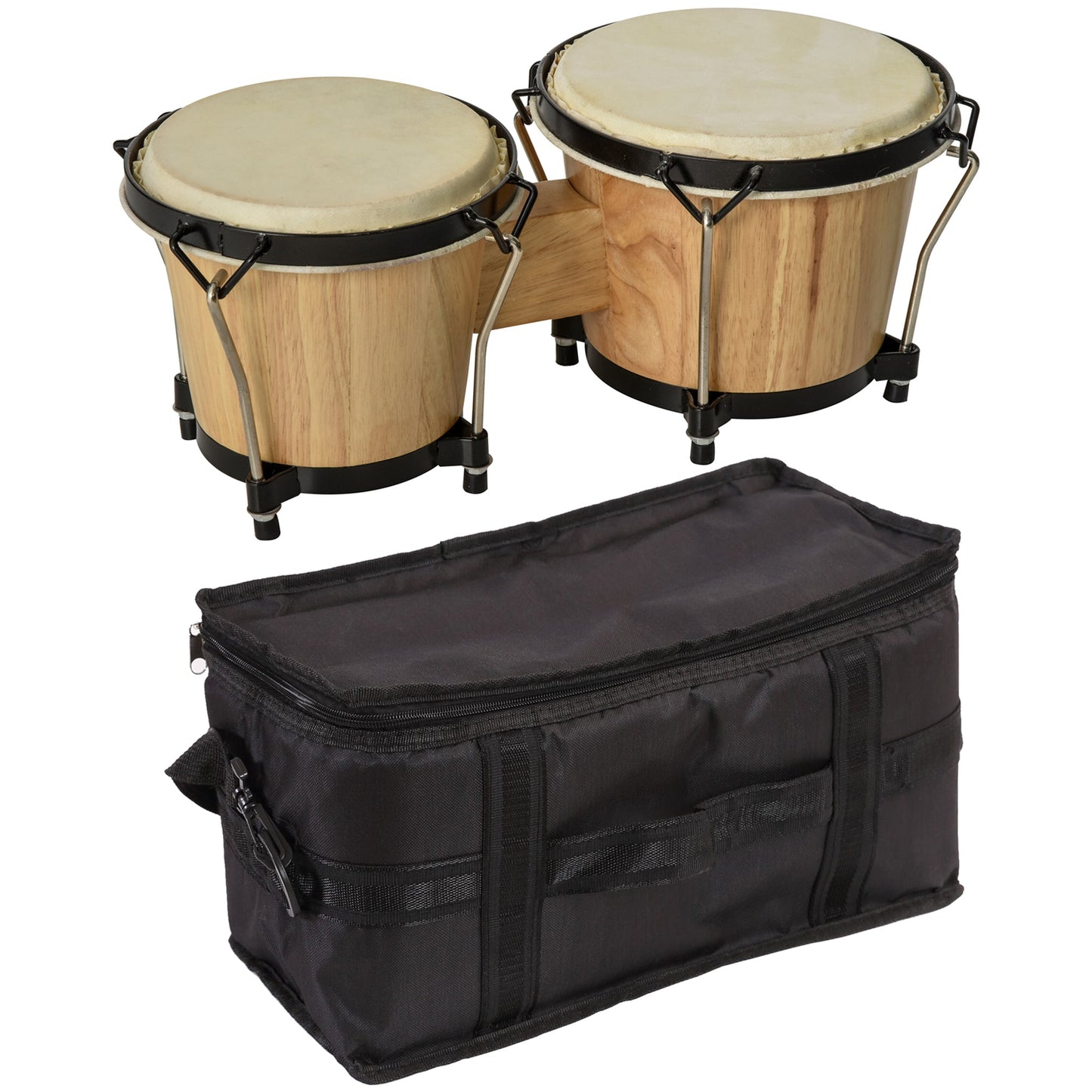 HOMCOM Wooden Bongo Drum Set a7.75" & a7" w/ Drum Head, Percussion Instrument, Drums, Tuning Wrench For Adults Beginners