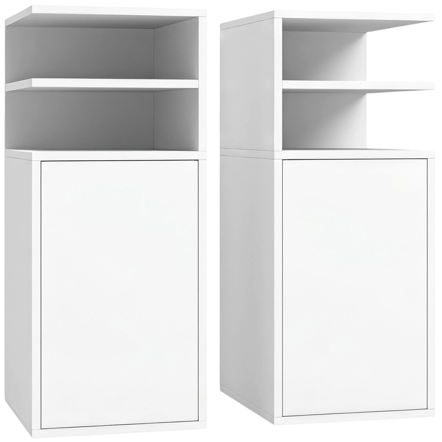 HOMCOM Slim Bedside Table Set of 2, Narrow Bedside Cabinet with Open Cubbies and Cupboard for Bedroom Living Room, White