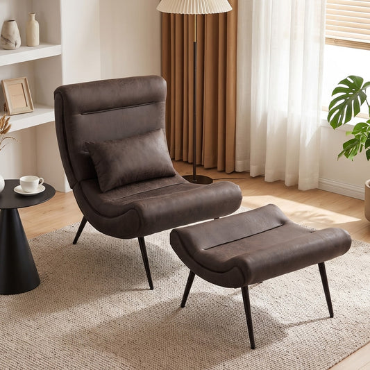 HOMCOM Modern Accent Chair with Footstool in Dark Brown