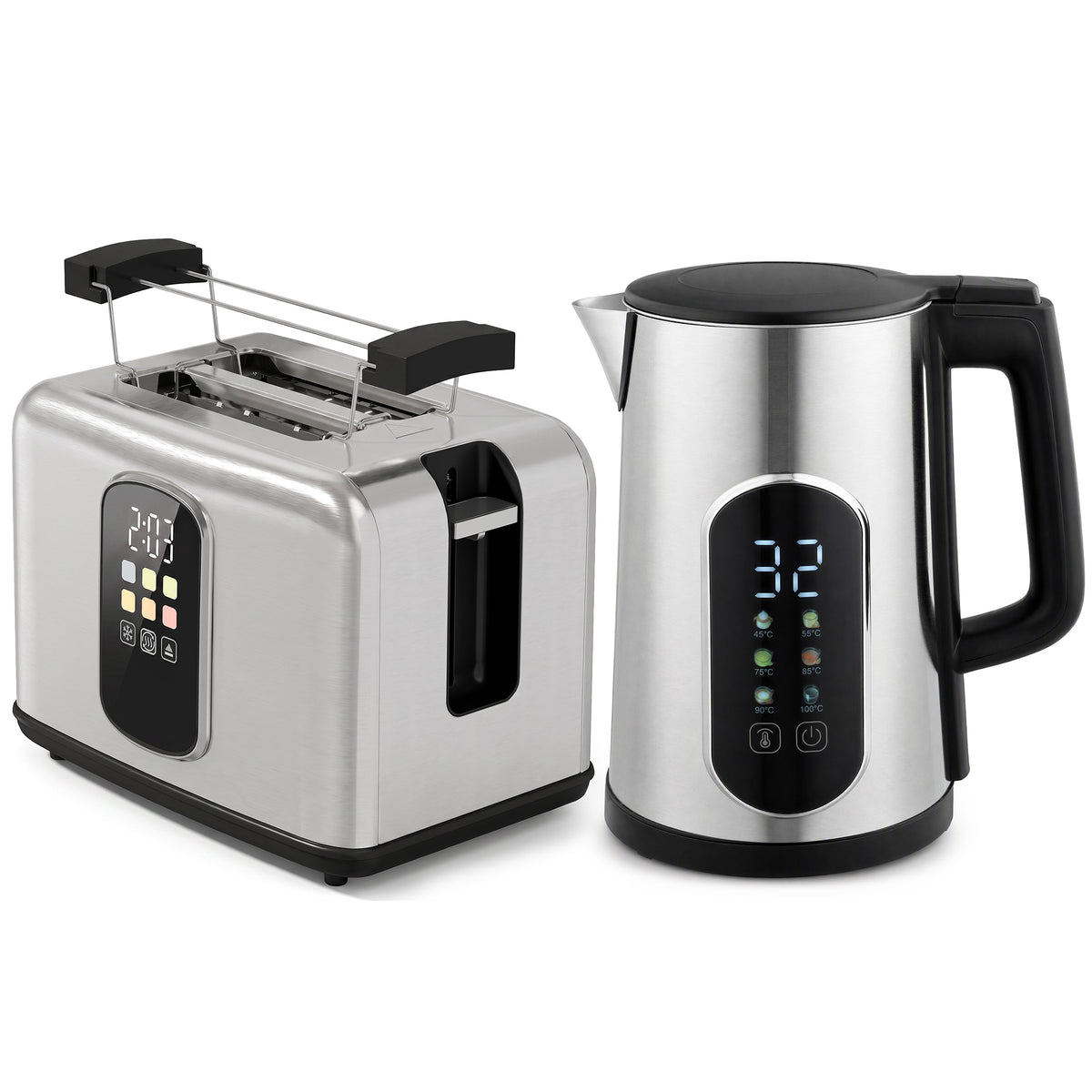 HOMCOM Kettle and Toaster Set with LED Touch Screen in Silver