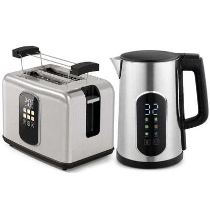 HOMCOM Kettle and Toaster Set with LED Touch Screen in Silver