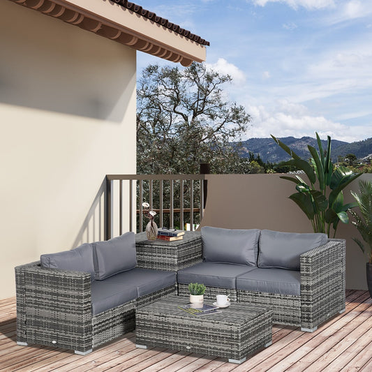 Outsunny 6PC Rattan Corner Sofa Set in Grey