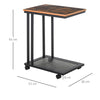 HOMCOM C Shaped Side Table Set of 2 with Wheels, Mobile End Table, Laptop Stand with Metal Frame and Storage Shelf, Rustic Brown