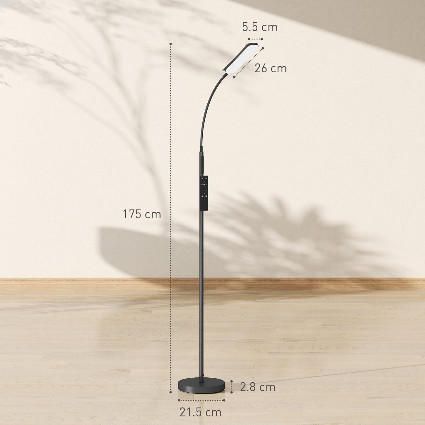 HOMCOM LED Floor Lamp, Standing Lamp with Remote & Touch Control, Stepless Dimmable Colours Temperature & Brightness, 360 degrees Adjustable Gooseneck, 1 Hour Timer, Memory Function for Living Room, Black