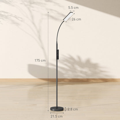 HOMCOM LED Floor Lamp, Standing Lamp with Remote & Touch Control, Stepless Dimmable Colours Temperature & Brightness, 360 degrees Adjustable Gooseneck, 1 Hour Timer, Memory Function for Living Room, Black