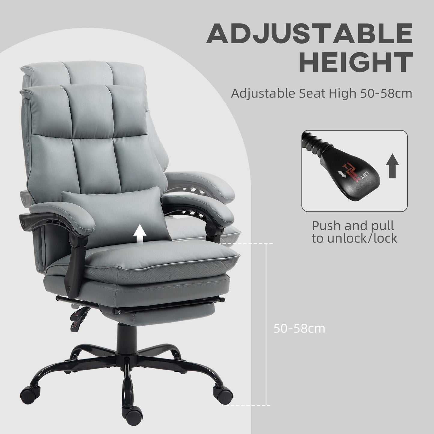 كرسي مكتب HOMCOM قابل للإمالة من الجلد الصناعي، مع مسند قدم - رمادي